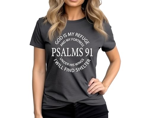 Christian T Shirt, Psalms 91 T Shirt, Blessed Shirt, Religious Shirt, Hymn T-Shirt, Christ Jesus Shirt, Jesus Love Tee, Gift For Her (L, Black)