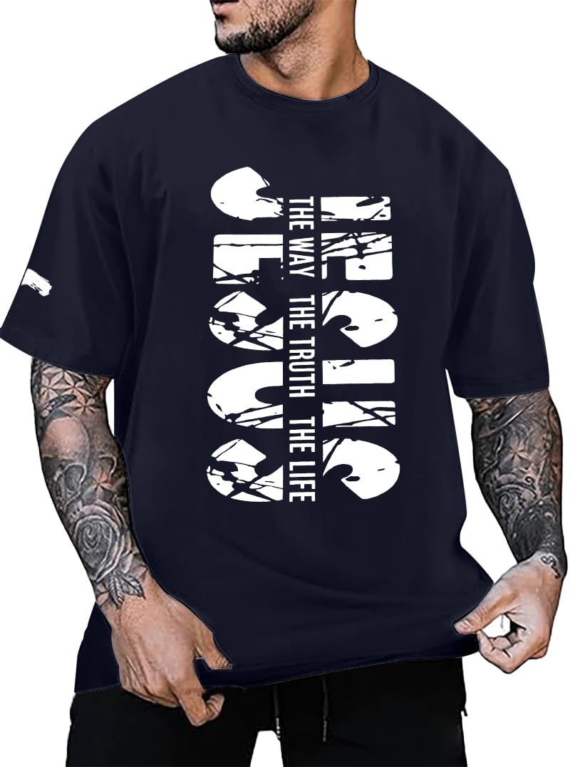 Christian Shirts for Men Inspirational God Faith Shirt Oversized Christian Faith Cross Tee Tops