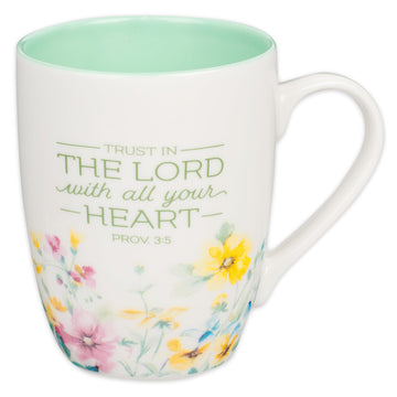 Christian Art Gifts Inspirational Ceramic Coffee & Tea Scripture Mug for Women: Trust in the Lord Encouraging Bible Verse, Microwave & Dishwasher Safe Lead-free, Multicolor Floral, Light Green, 12 oz.