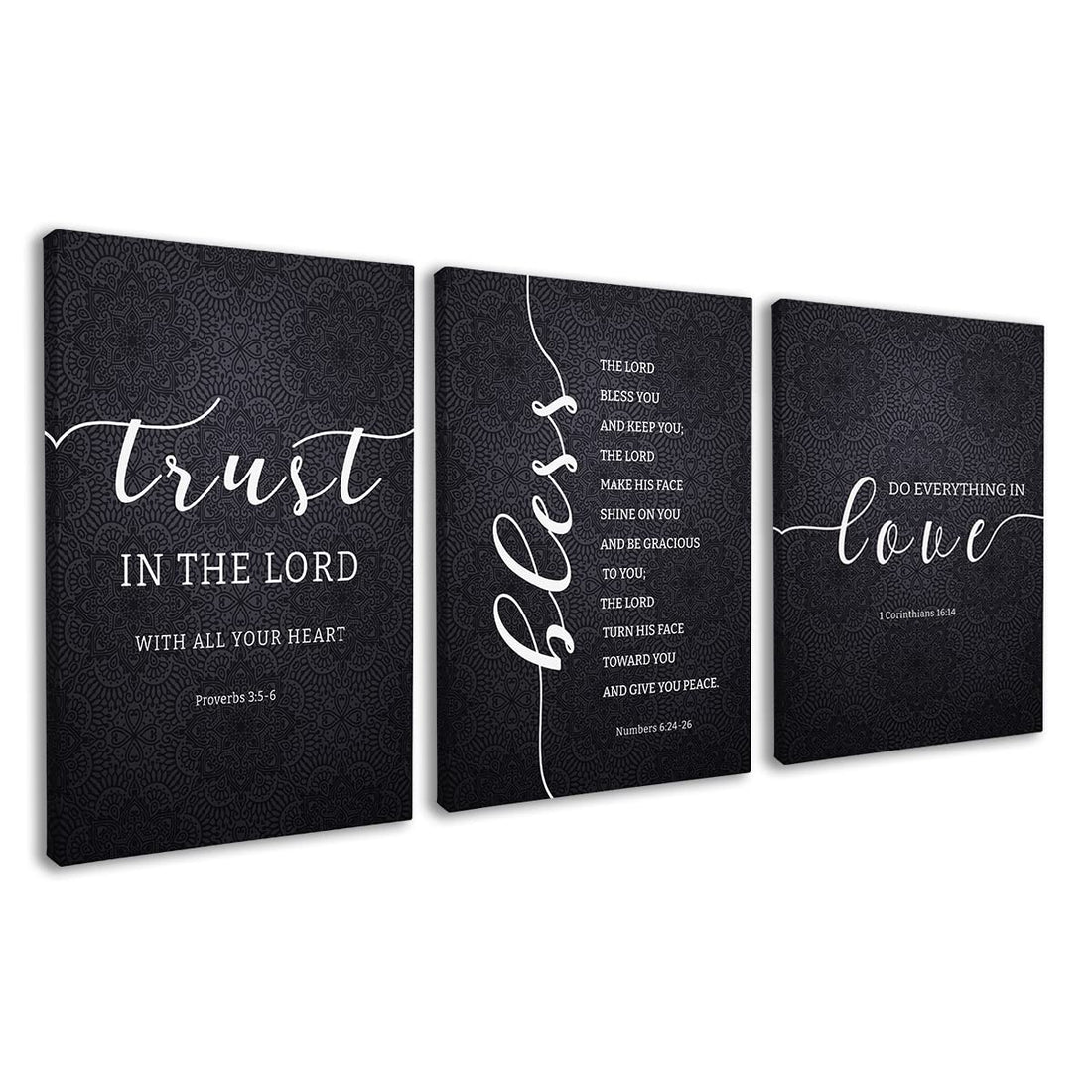 Dazingart Black Bible Verse Wall Art, Large Poster Gallery Set of 3 Prints, Be Still, Love is Patient, I am With You Always, Scripture Art For Christian Decor (be still, Large)