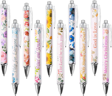 Leery Christian Pens Bible Verse Pens Graduation Inspirational Pens Scripture Flower Pens Black Ink Nurse Pens for Christmas Thanksgiving Back to School (10 Pieces)