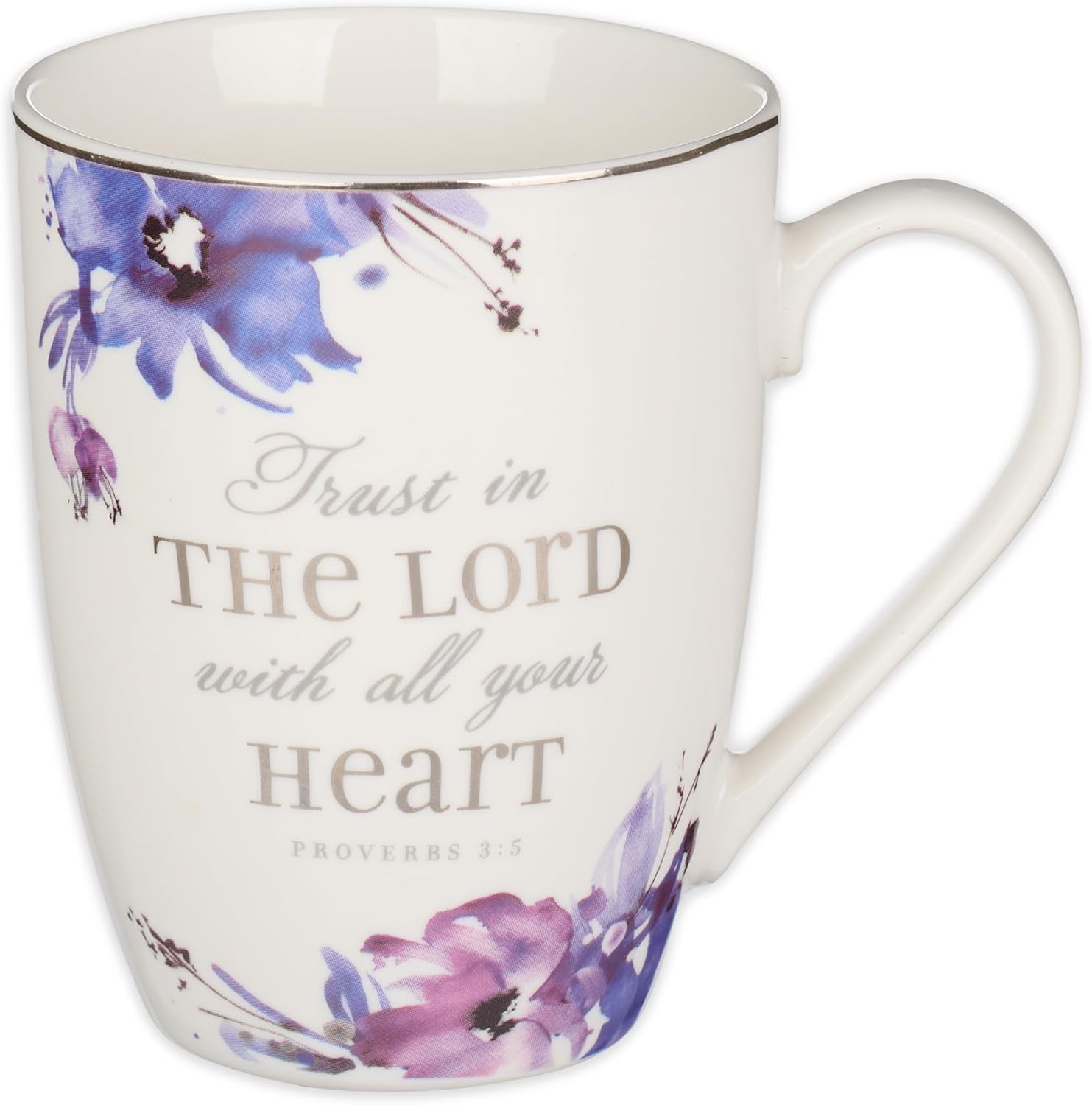 Christian Art Gifts Purple Floral Ceramic Coffee Mug – 11 oz. Lead and Cadmium-Free Non-Toxic Inspirational Scripture Coffee and Tea Mug for Women with Bible Verse: Trust in The Lord – Proverbs 3:5