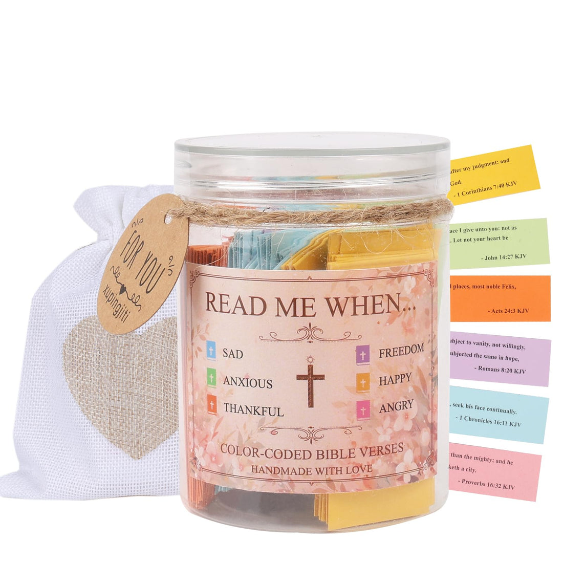 Handmade Jars Bible Verses in a Jar Hope Prayer Scripture Jar Church Biblical Christian Gifts for Dad Mom Teacher Women Men Read Me When Glass Jars with 96 KJV Bible verses