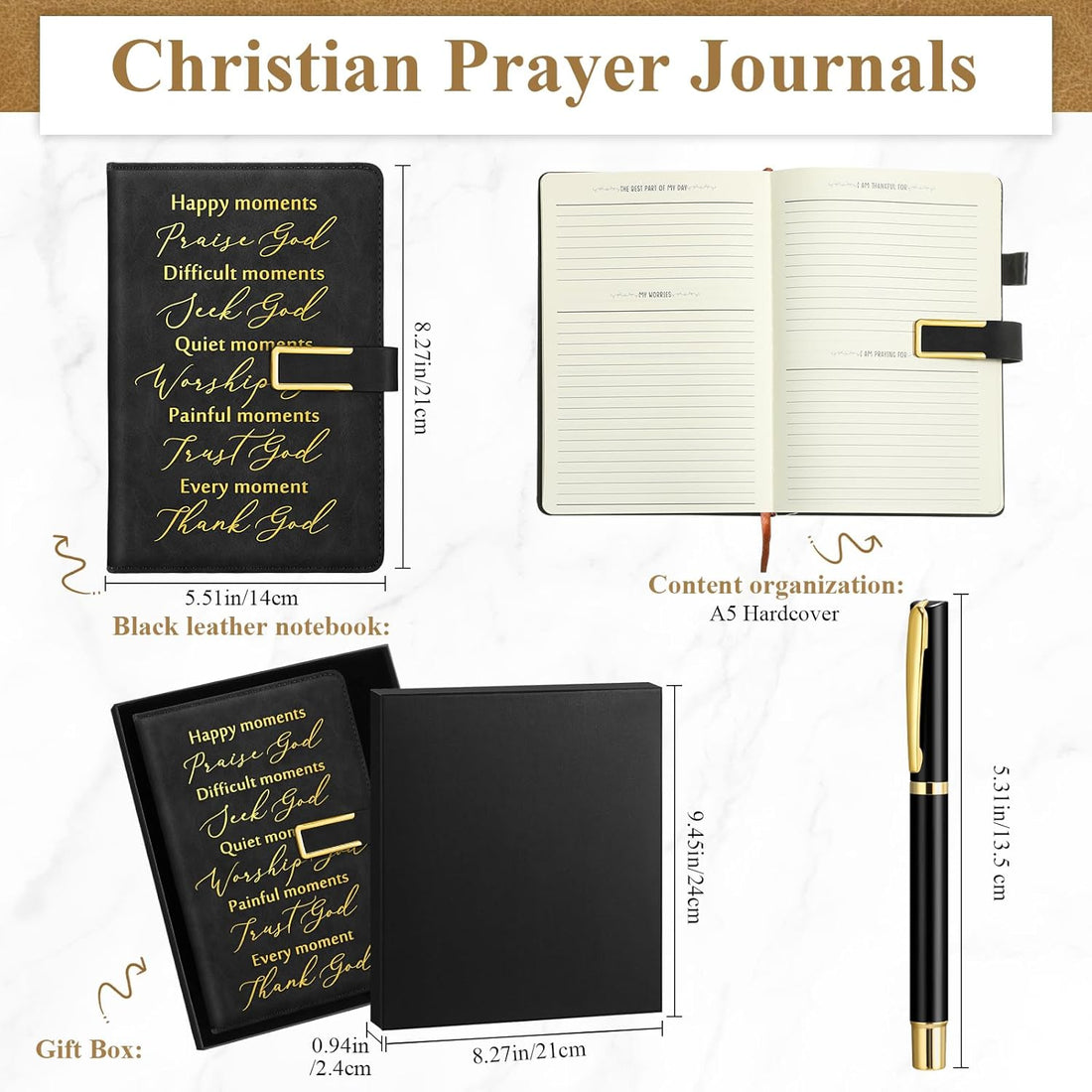 Geyoga 2 Set Christian Gifts for Women Men A6 Leather Journal Notebook Prayer Journal Gift Box 100 Sheets Bible Study Notebook Pastor Inspirational Gifts Sunday School Teacher Appreciation Day