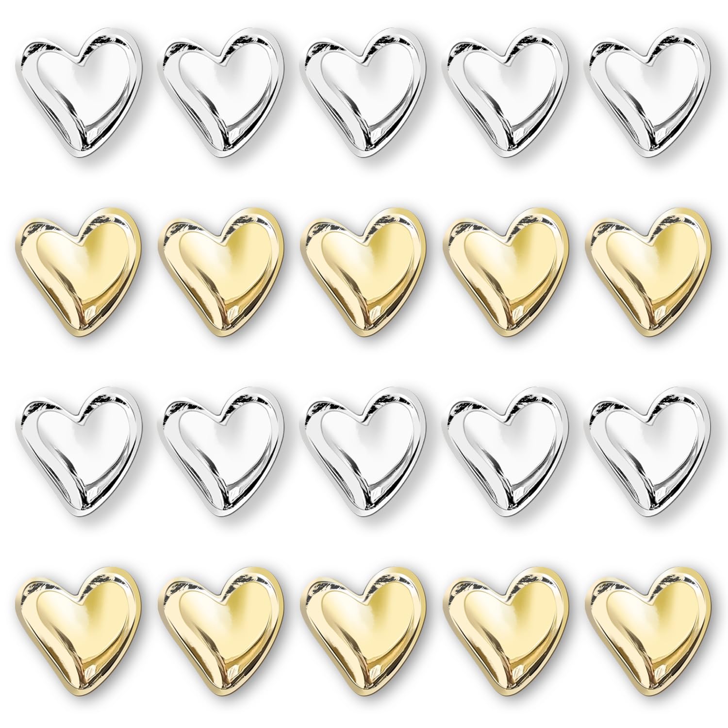 22Pcs Fridge Magnets，Cute Love Heart Decorative Magnets ，Refrigerator Magnets,Whiteboard Magnets, Locker Magnets,Strong Holding Power,Gold and Silver