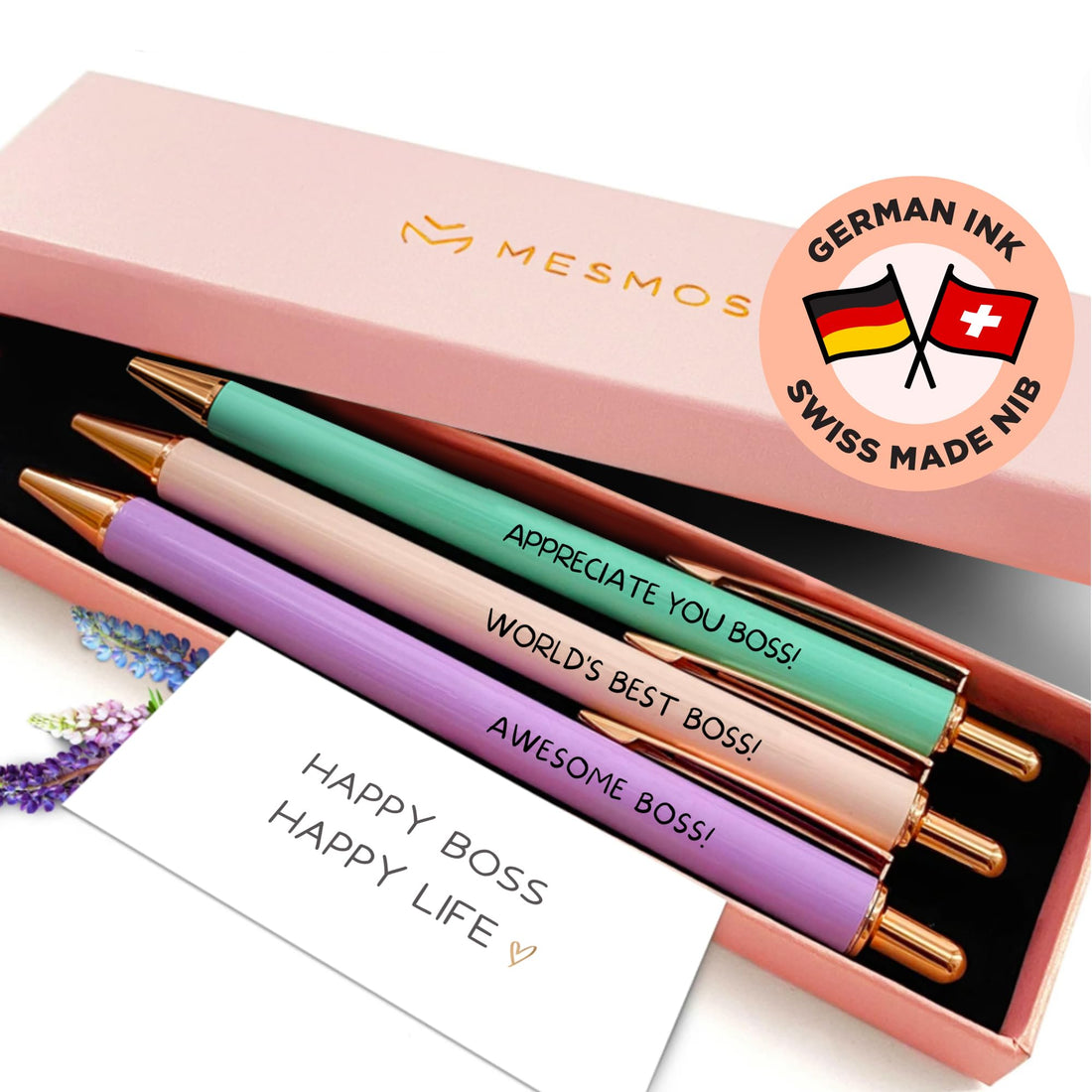 MESMOS 3pc Fancy Pen Set for Women, Thank You Gifts for Women, Stocking Stuffers, Teacher Christmas Gifts for Women, Boss Lady Office Gifts for Coworkers, Teacher Pens, Employee Appreciation Gifts