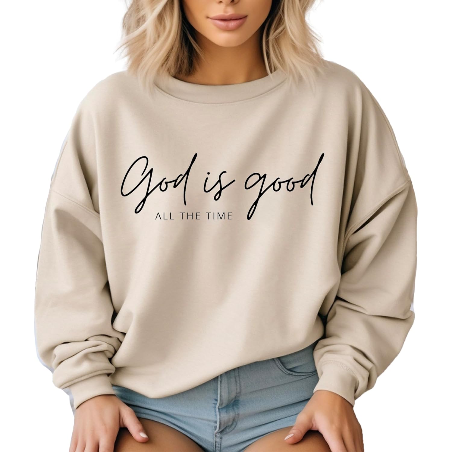 God is Good Christian Bible Sweatshirt Christian Long Sleeve Shirts Jesus Faith Cross Graphic Casual Loose Pullover Tops