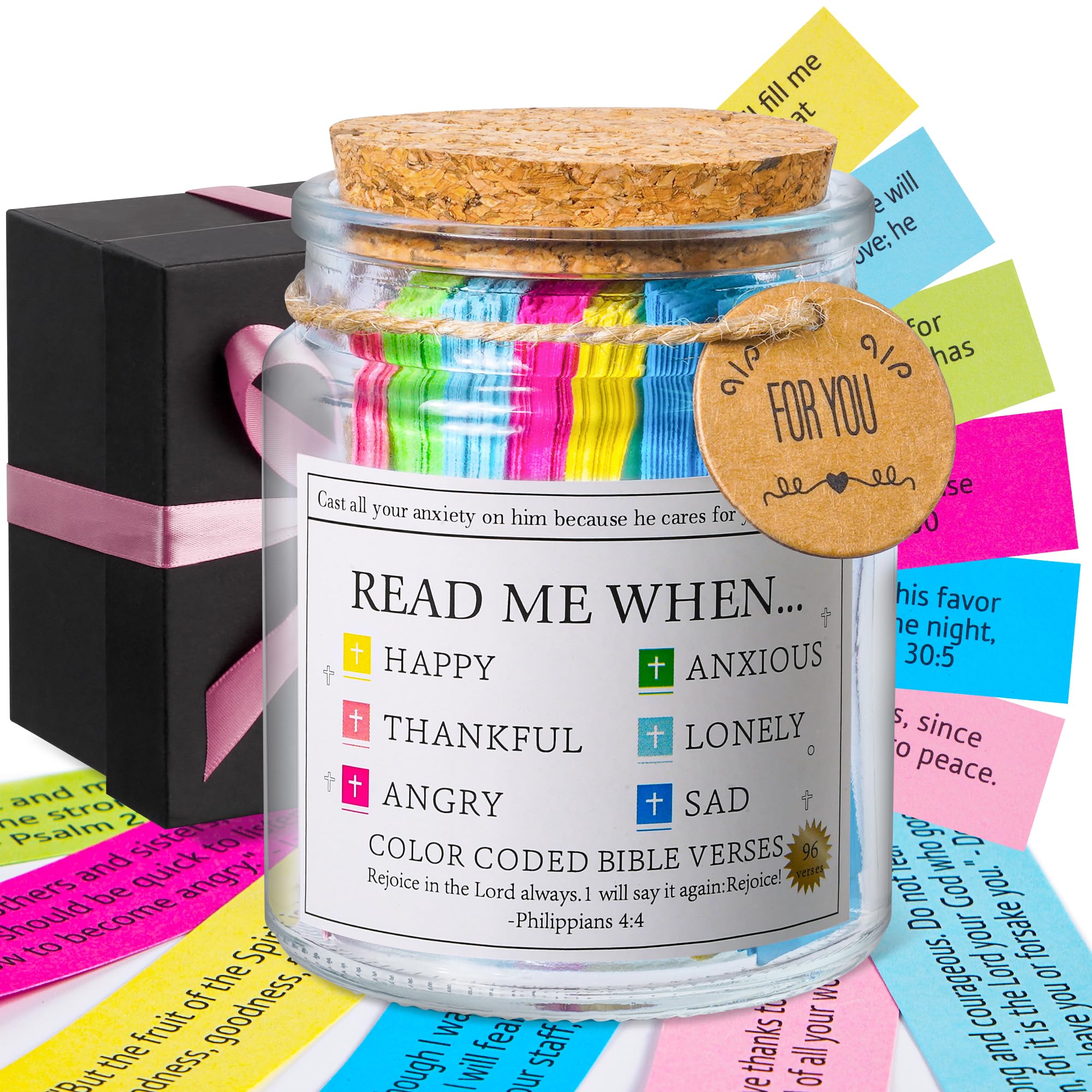 Bible Verse Jar, Read Me When Bible Verses Jar for Emotions and Feelings, Christian Gifts for Women, Graduation gift, Bible Verses in a Jar, Prayer Hope Jar, Comes With A 48-inch Ribbon Bow.