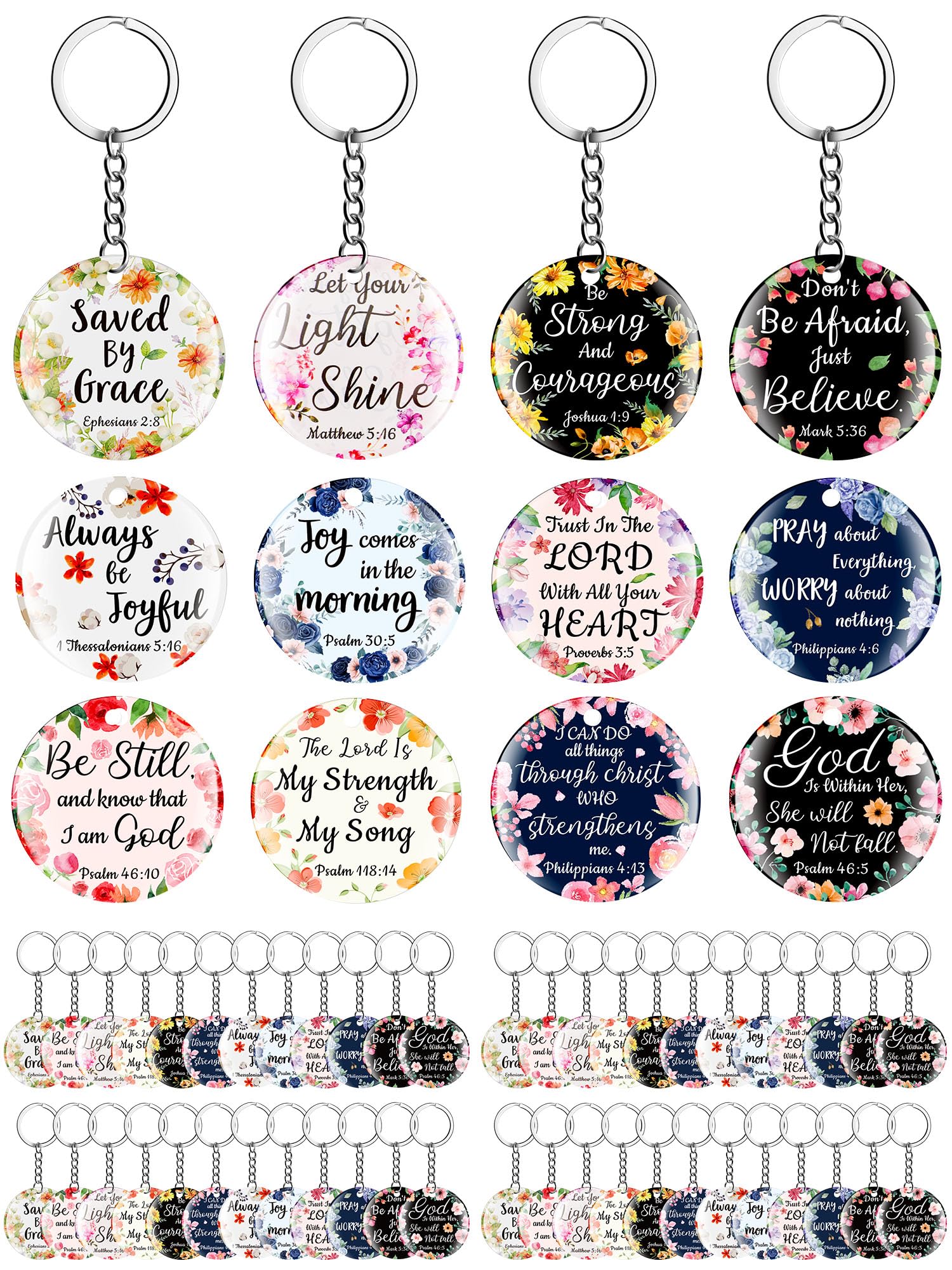 Janmercy 120 Pcs Acrylic Christian Keychain Floral Bible Verse Keychain Religious Scripture Gifts Jewelry Gifts for Women Men