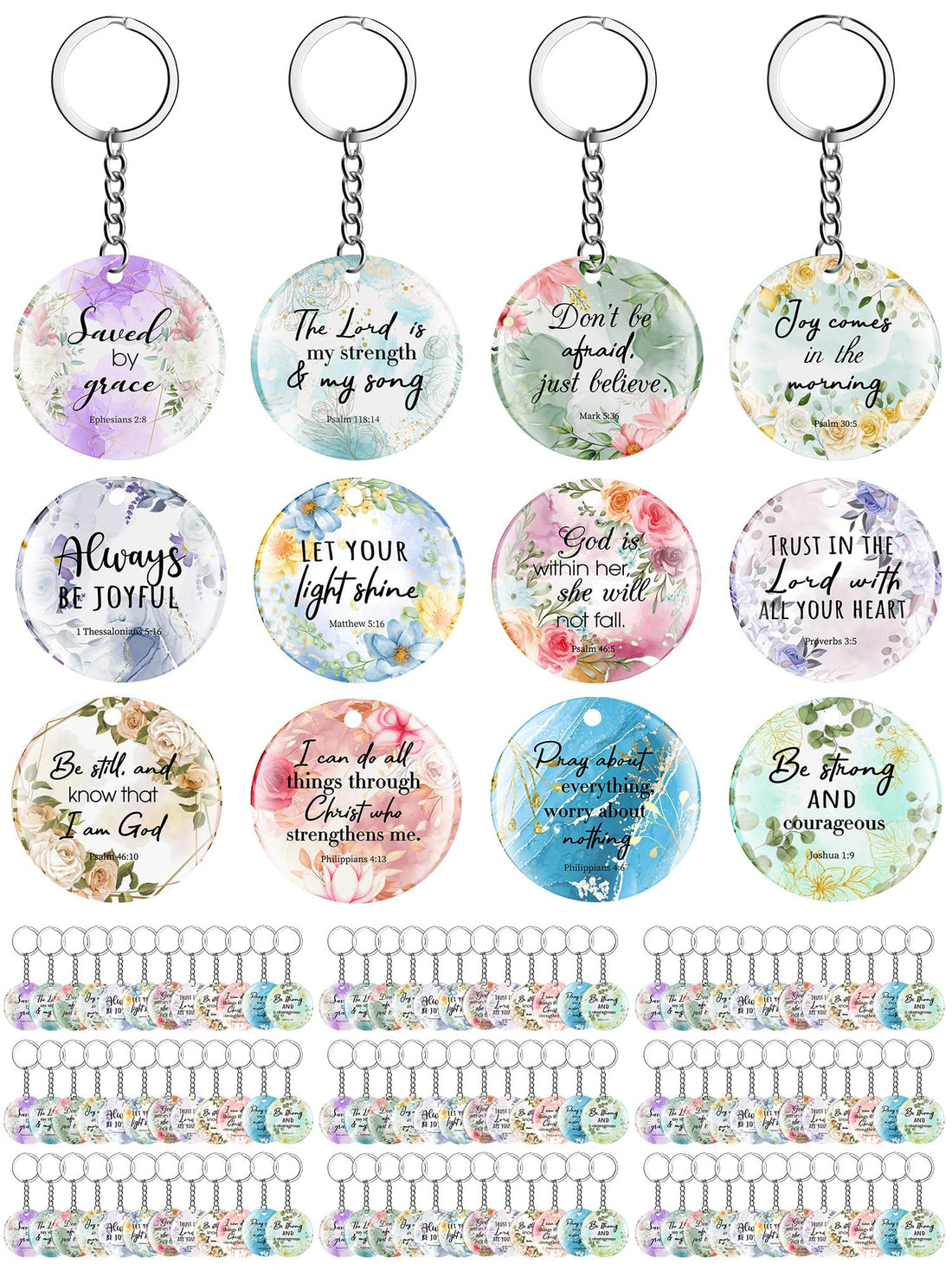 Janmercy 120 Pcs Acrylic Christian Keychain Floral Bible Verse Keychain Religious Scripture Gifts Jewelry Gifts for Women Men