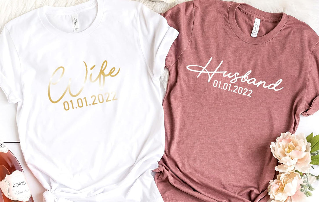 Wifey and Hubby Matching Married Couple T-Shirt, Husband and Wife Shirt, Custom Wedding Date Shirt, Just Married Shirt, Honeymoon Top