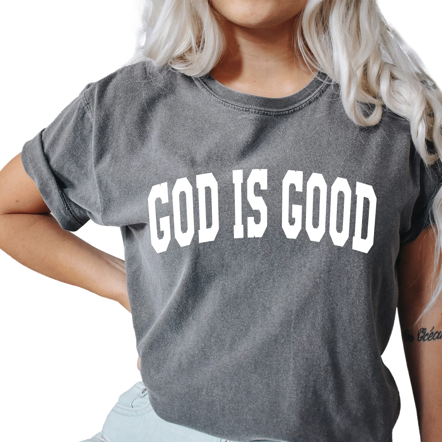 God Is Good T-Shirt Women Christian Short Sleeve Shirts Jesus Faith Cross Graphic Casual Loose Tee Tops