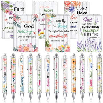 Colarr 24 Pcs Christian Bulk Gifts for Women Bible Verse Pens Bible Notebooks Christian Gifts Set Scripture Ballpoint Pens Bible Quote Notepads Religious Notebooks Gifts for Women Men (Floral)