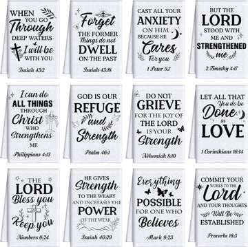 12 Pcs Religious Christian Kitchen Dish Towel 15.7 x 23.6 Inch Christian Gifts for Women Men Christian Dishcloth Absorbent Dish Tea Towel Bible Verse Scripture Kitchen Towel for Housewarming