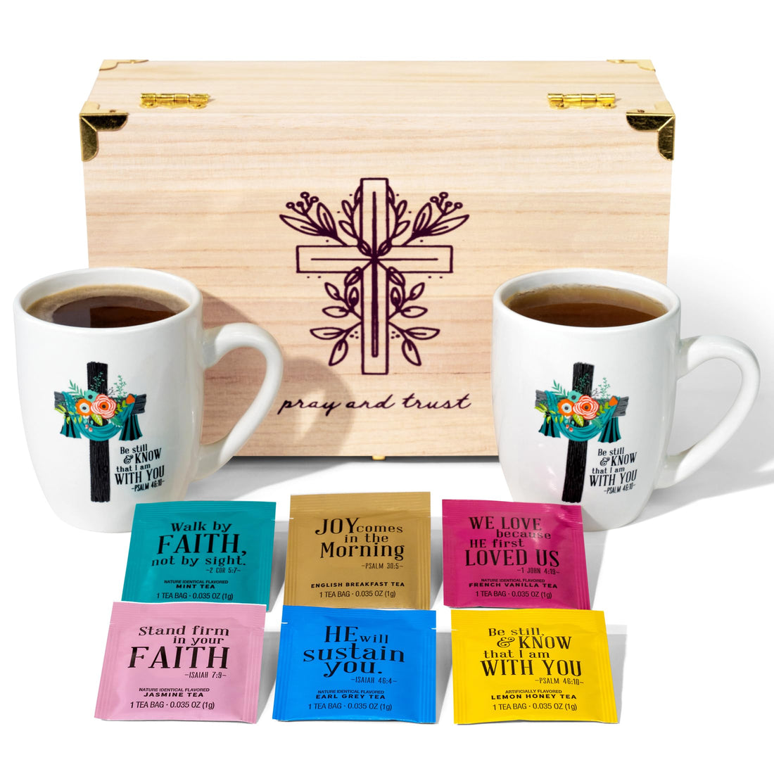 Thoughtfully Gourmet, Tea Affirmations Christian Prayer Gift Set, Includes 6 Flavours of Tea with Bible Verses from Psalms and Other Books to Rejoice, Pack of 90