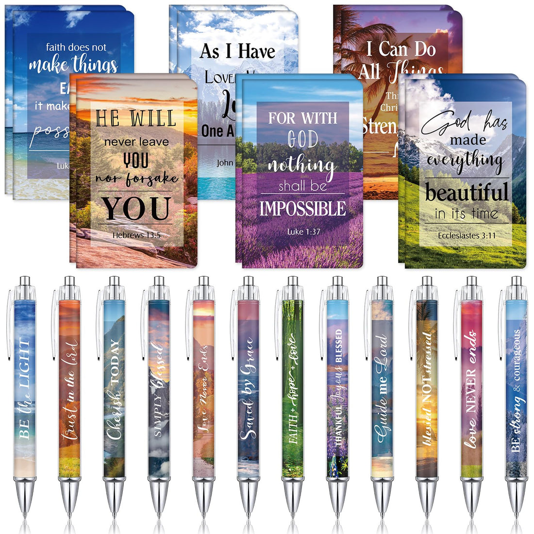 Colarr 24 Pcs Christian Bulk Gifts for Women Bible Verse Pens Bible Notebooks Christian Gifts Set Scripture Ballpoint Pens Bible Quote Notepads Religious Notebooks Gifts for Women Men (Floral)