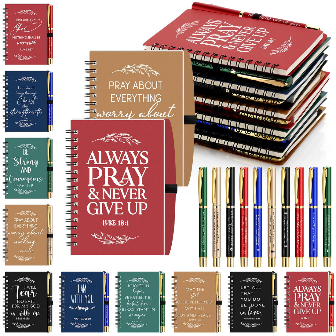 Kosiz 160 Pcs/80 Set Christian Gifts Bulk Include Spiral Notebook and Bible Verse Ballpoint Pen Women Prayer Journal Religious Scripture Notepad for Women Family Teacher Student Sunday Church