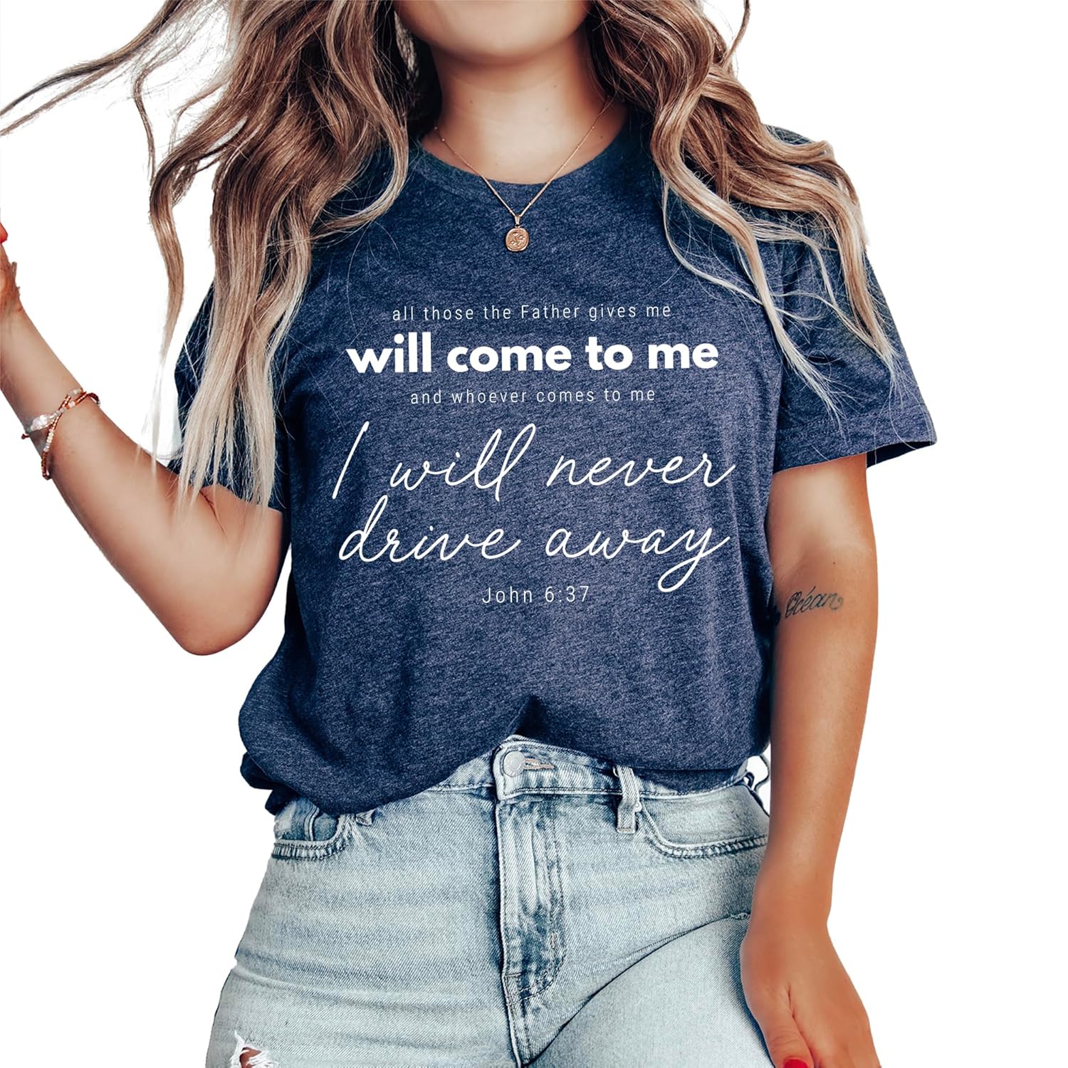 John 6:37 All those the Father gives me will come to me Christian T-Shirt Women Christian Short Sleeve Shirts Jesus Faith Cross Graphic Casual Loose Tee Tops…