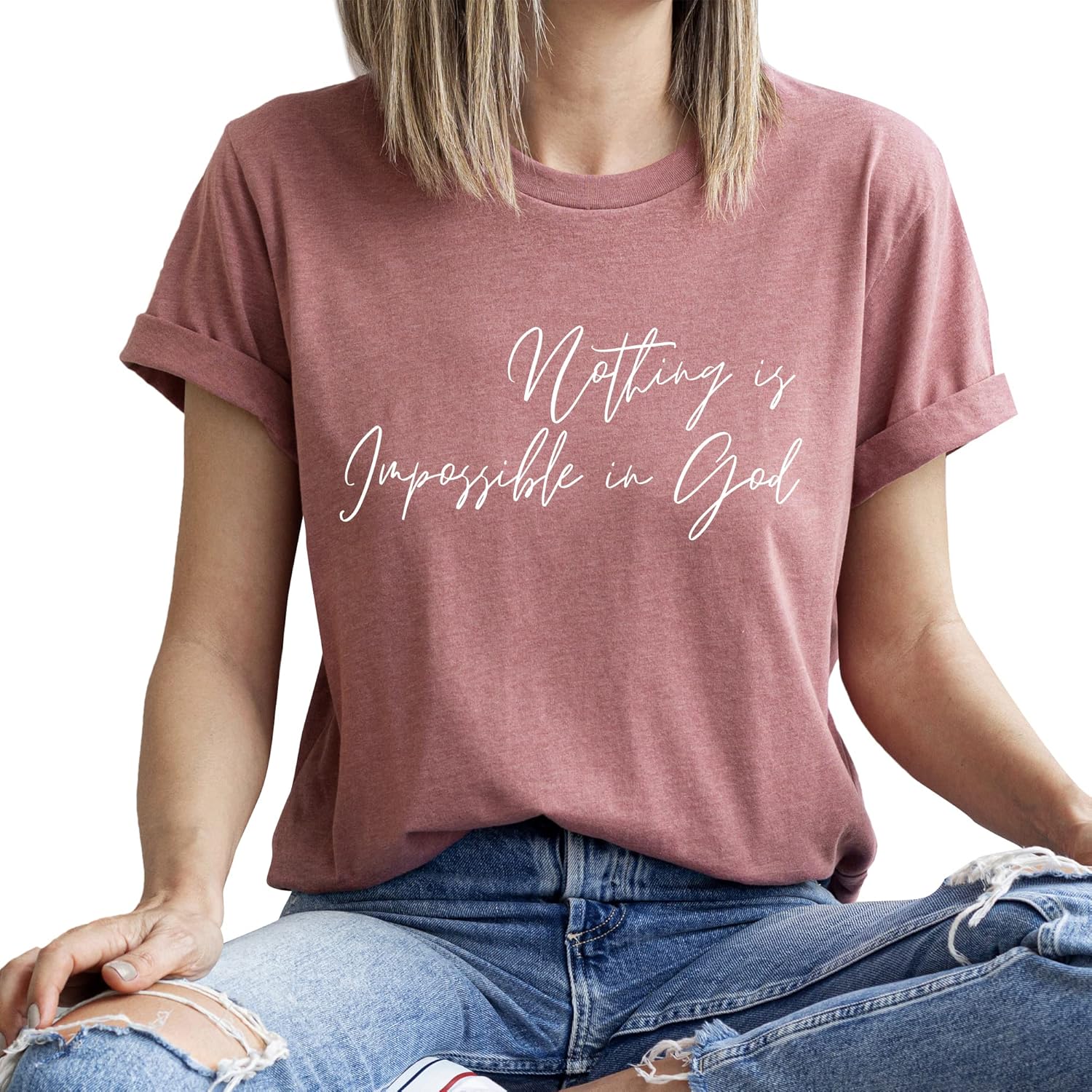 Nothing is impossible in God T-Shirt Women Christian Short Sleeve Shirts Jesus Faith Cross Graphic Casual Loose Tee Tops